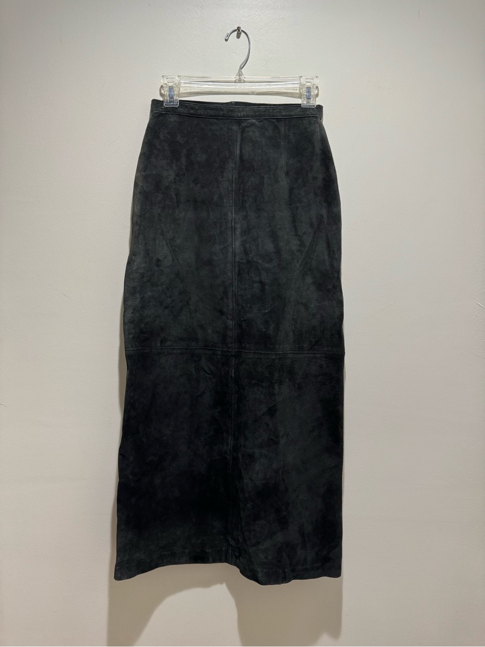 Brandon Thomas 100% Leather Suede Maxi Skirt Dark Charcoal Gray Size 4 Vintage